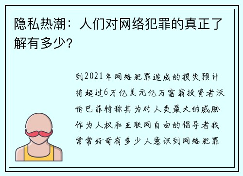 隐私热潮：人们对网络犯罪的真正了解有多少？ 